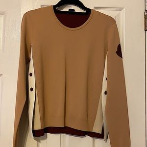 🧡 NEW Moncler Women’s | Beige & Burgundy Sweater with Oversize logo - Small